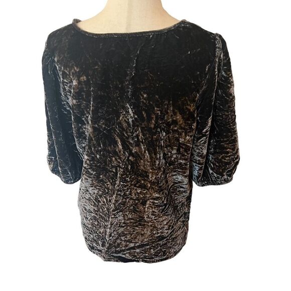 Loft Dark Grey Crushed Velvet Short Sleeve V Neck Top Small - Picture 3 of 6